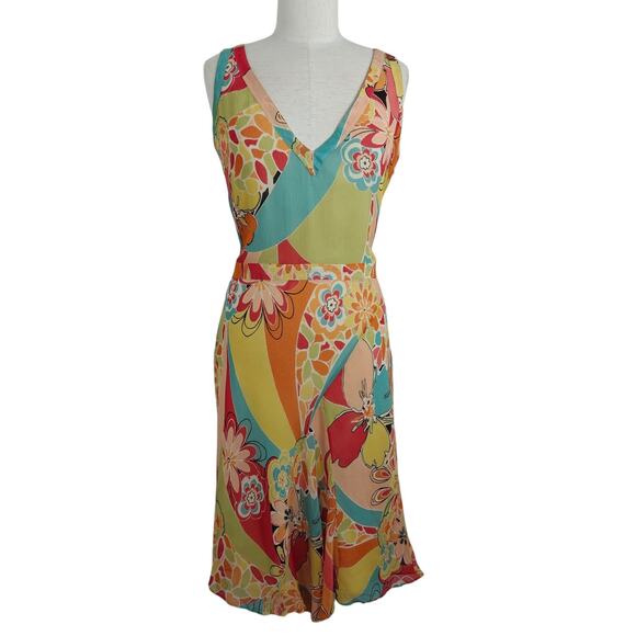 Lafayette 148 Crinkle Silk Dress Size 2 Colorful Mod Spring Summer Beachy - Picture 2 of 15